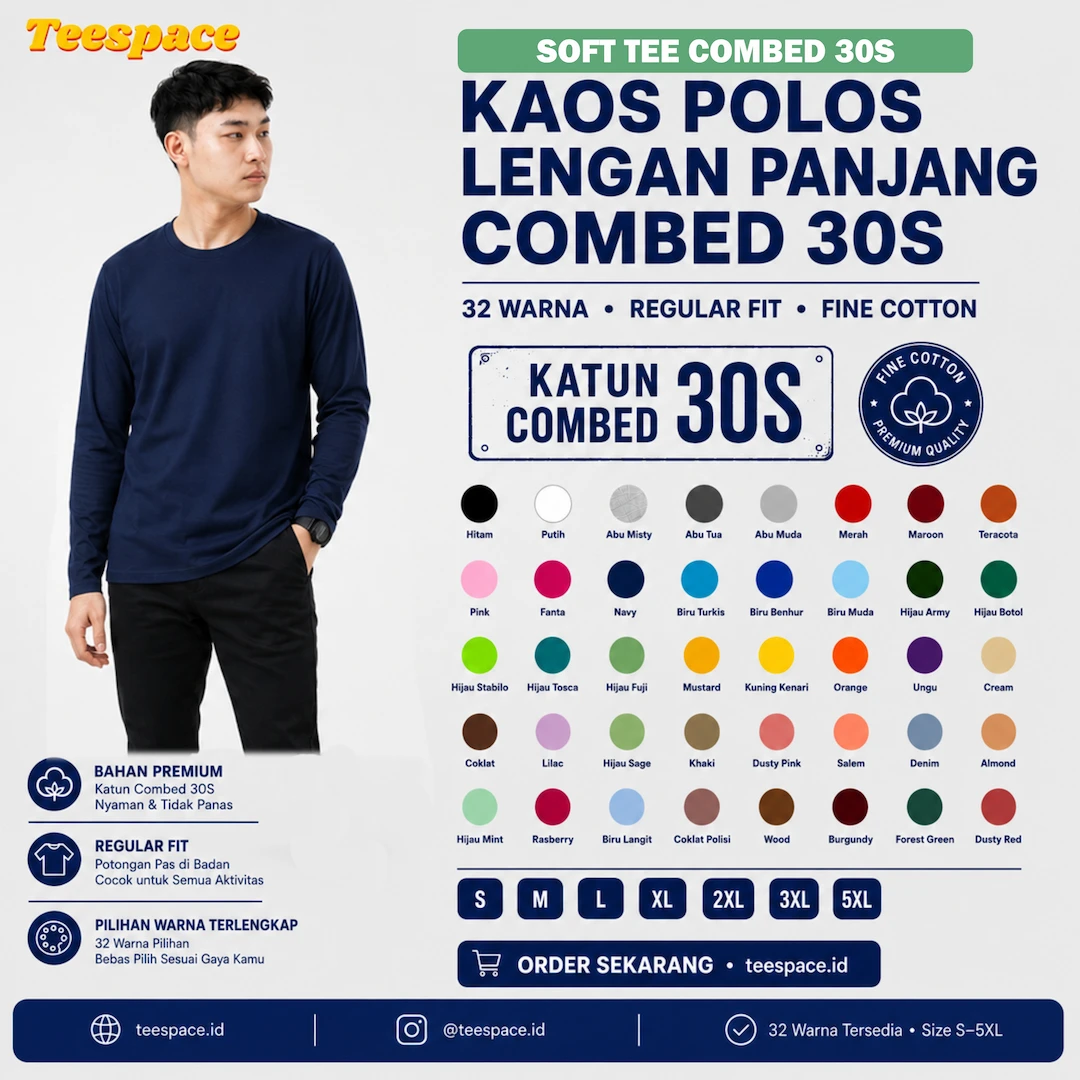 Kaos Dewasa Cotton Combed 30s Lengan Panjang Premium — Teespace.id